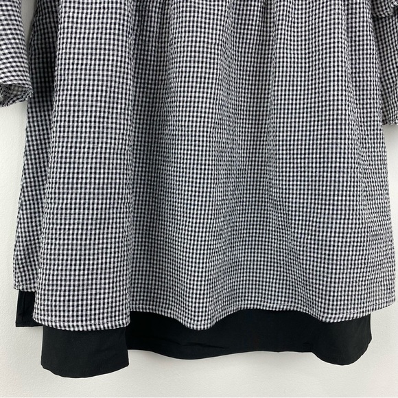 Lost In Lunar Medium Women’s Black White Gingham Smock Off Shoulder Blouse - Picture 3 of 7
